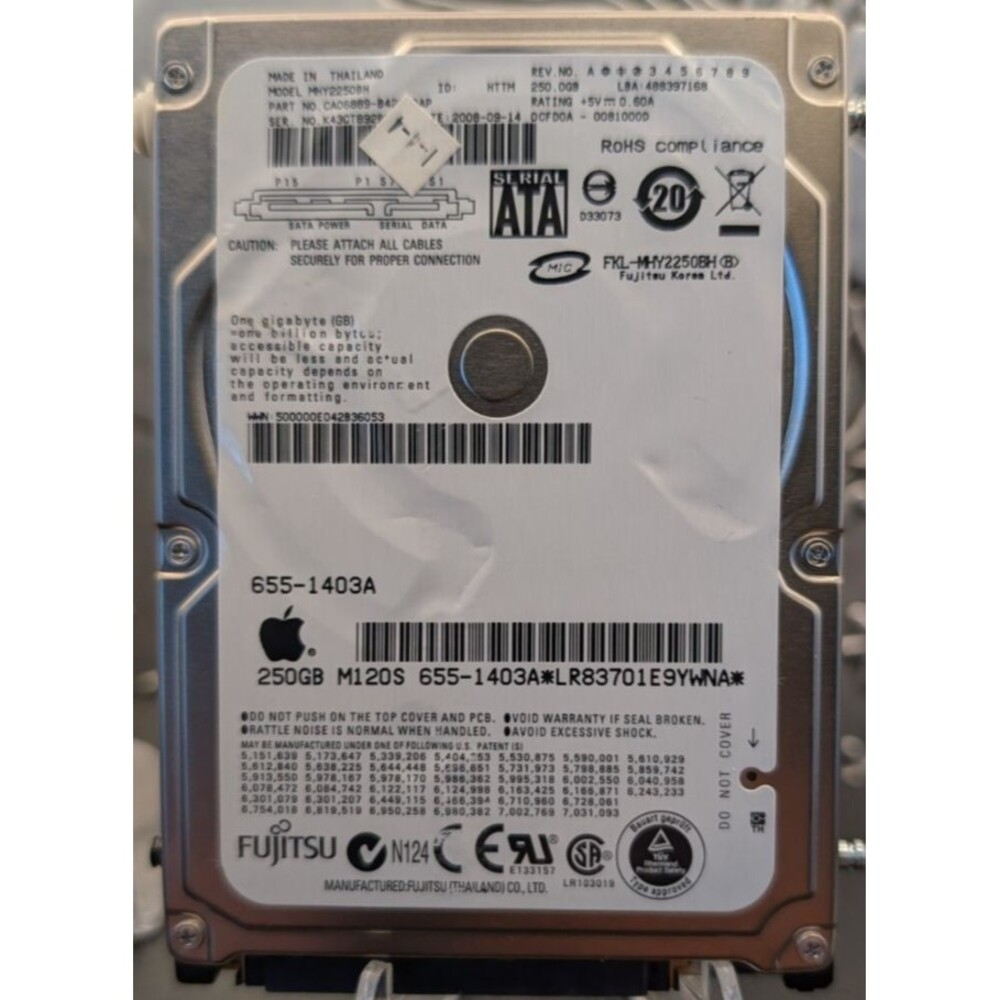 Fujitsu MHY2250BH 250GB, Internal, 5400 RPM, 2.5" Hard Drive, Storage, As-is